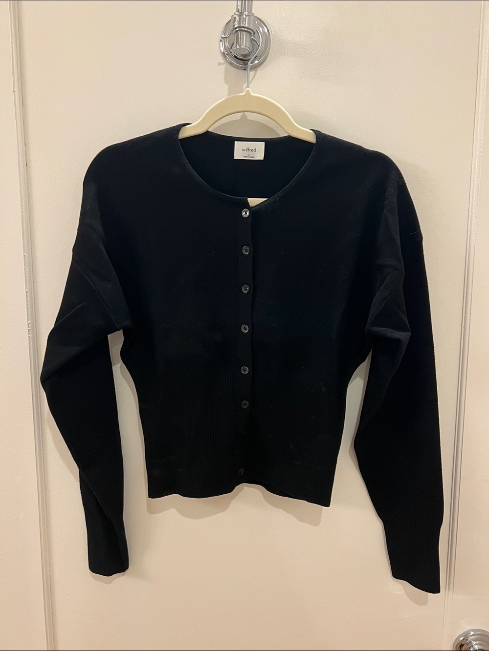 Wilfred Black Button-Front Crewneck Cardigan